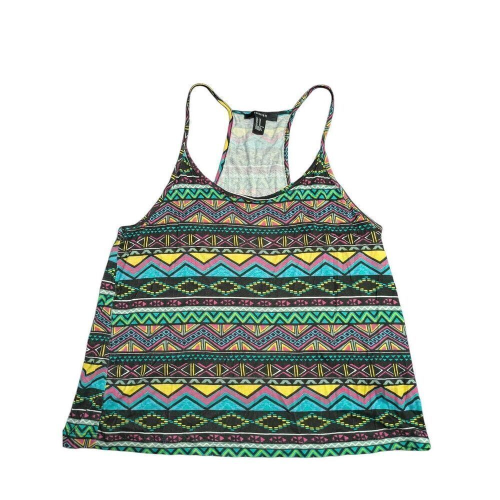 Forever 21 Halter Neck Crop Top Colorful Aztek Print Stretch Junior's Medium